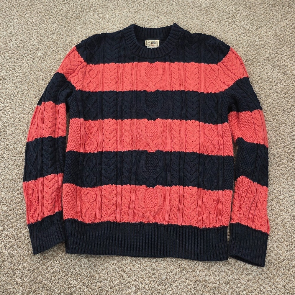 LL Bean Heritage Soft Cotton Fisherman Sweater 100% Organic Cotton Striped Sz S